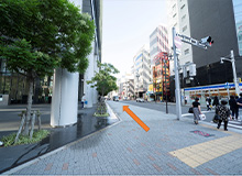 You will see a Lawson (convenience store) up ahead, turn left before you reach this Lawson.
